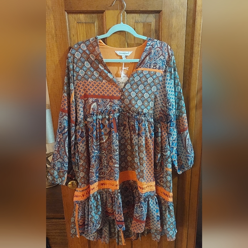 Davi and Dani Patchwork Printed Boho Dress - Picture 6 of 8